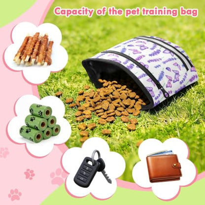 Lavender Water-Resistant Dog Treat Pouch, 3 Ways to Wear Treat Bag with Magnetic Closure & Reflective Strip, Hands-Free for Pet Training, Walking