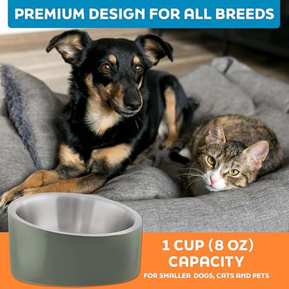 Master Pet Supply Stainless Steel Slanted Dog Cat Food Bowl - 8 oz Heavy Duty - Camo Patrol, Double Wall Insulated, Non-Slip Elevated Bowl for French Bulldogs Pugs Cats, Anti Rust Dishwasher Safe - color: Camo Patrol, size: 1 Cup (8 oz)