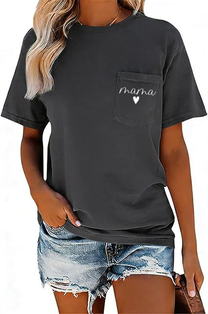 YHHR Mama Shirt Dog Mom Shirt Funny Dog Paw Graphic Letter Tee Shirts with Pockets Pets Lover Short Sleeve Tops - color: Greya, size: Large