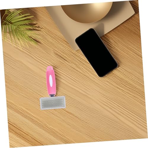 OUNONA Pet Grooming Comb for Dogs and Cats, Medium Pink Rubber Handle Pin Brush with Stainless Steel Pins for Dematting and Shedding, Suitable for Long-haired Pets