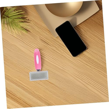 OUNONA Pet Grooming Comb for Dogs and Cats, Medium Pink Rubber Handle Pin Brush with Stainless Steel Pins for Dematting and Shedding, Suitable for Long-haired Pets