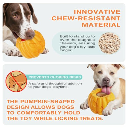 Pumpkin-Shaped Interactive Dog Toy for Dogs Multifunctional Food Dispenser, Frozen Lick Toy & Durable Chew Toy for Aggressive Chewers, Safe Nylon & Coffee Wood Fiber, Easy to Clean, Relieves Anxiety - color: Pumpkin Shape