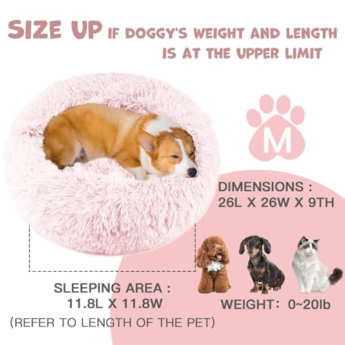 Himax Dog Bed for Medium Dogs, Pink Dogs Beds with Blanket Attached, Calming Anti-Anxiety Fluffy Dog Bed Washable (20"/26"/35") - color: Pink, size: 26.0"L x 26.0"W x 9.0"Th