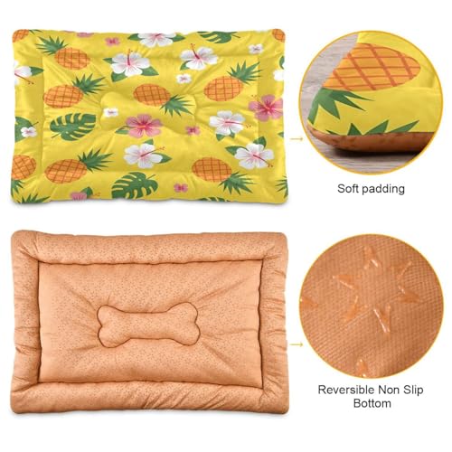 Pineapple Pattern Pet Bed Mat for Dogs and Cats, Soft Washable Crate Pad with Non-Slip Bottom, Cozy Bed Cushion for Small Medium Large Pets, 18x24 Inch - size: Small