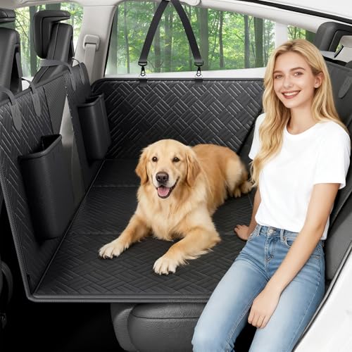 Dog Back Seat Extender, Hard-Bottom Backseat Bridge for Cars & SUVs, Striped Surface Waterproof PU Leather Pet Travel Platform, Anti-Slip,Strong Support, Easy to Clean - color: Black(Striped), size: Large(For Car, SUV)