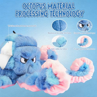 Tough Octopus Dog Toy, Interactive Squeaky & Crinkle Tug of War Toy for Aggressive Chewers, Large Durable Plush Chew Toys to Keep Dogs Busy- Crinkle Octopus, Large (Blue) - color: Blue