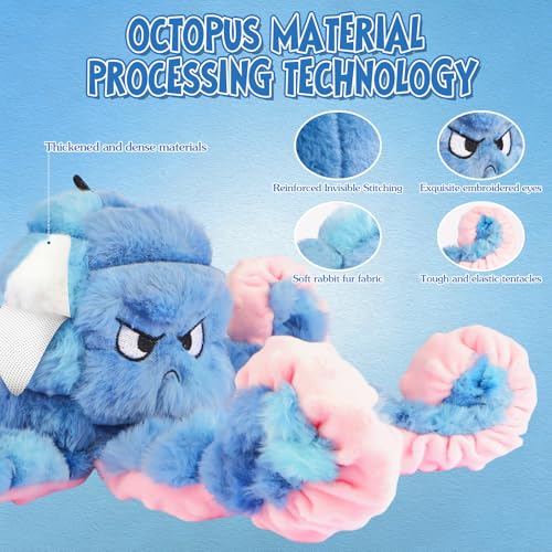 Tough Octopus Dog Toy, Interactive Squeaky & Crinkle Tug of War Toy for Aggressive Chewers, Large Durable Plush Chew Toys to Keep Dogs Busy- Crinkle Octopus, Large (Blue) - color: Blue