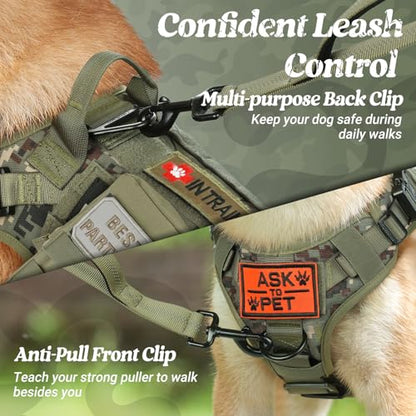 rabbitgoo Tactical Dog Harness Medium Sized, Heavy Duty Pet Harness with Handle, No-Pull Service Vest Medium Breed, Adjustable Military Dog Vest for Training Hunting Walking, Green Camo, M - color: Green Camo, size: Medium