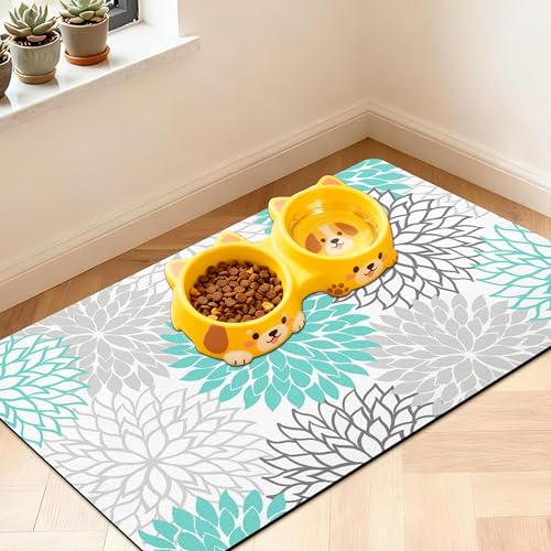 Pet Feeding Mat for Floors Waterproof Dog Mat for Food and Water Absorbent Quick Dry Non Slip mat for Cat Bowls - color: Turquoise, size: 20"L x 12"W