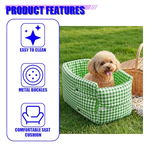 Craedli Center Console Dog Car Seat, Removable Car Armrest Box Pet Booster Seat with Safety Leash & Cushion, Washable Auto Interior Dog Carseat for Small Pets, Fit Most Cars (Green) - color: Green