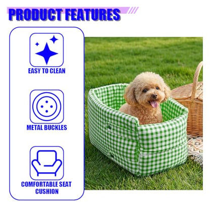 Craedli Center Console Dog Car Seat, Removable Car Armrest Box Pet Booster Seat with Safety Leash & Cushion, Washable Auto Interior Dog Carseat for Small Pets, Fit Most Cars (Green) - color: Green