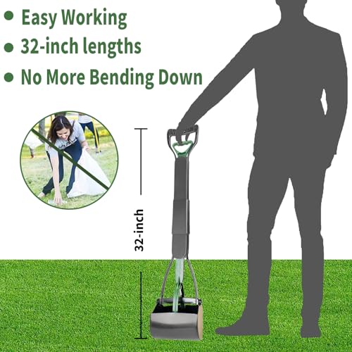 ienjoyed 2-Pack Pooper Scooper for Large Small Dogs Heavy Duty, 32" Long Handle Poop Scoop for Yard, Grass, Gravel, Dog Poop Grabber with High Strength Material and Durable Spring - size: 32 inches(2-Pieces)