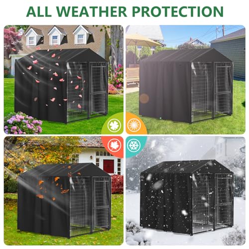 Outdoor Dog Kennel Cover 4.2'D x 4.2'W x 4.5'H Black Full Coverage with Transparent PVC Window and Breathable Mesh All-Weather Protection for Multiple Brands of Kennels Only Cover - size: 4.2'D x 4.2'W x 4.5'H