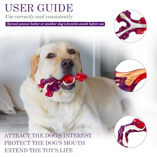 Frienhund 3 Pack Indestructible Dog Chew Bones for Aggressive Chewers - Heavy Duty Long Lasting Chew Toys for Large Dogs, Nylon Teeth Cleaning Toys - color: Red-3-Pack