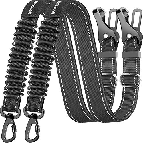URPOWER 3-in-1 Dog Seat Belt for Car, 2 Pack Adjustable Bungee Dog Car Harness with Seatbelt Buckle & Latch Hook, Reflective & 360° Swivel Heavy Duty Pet Safety Belts for Dogs and Cats - color: Black