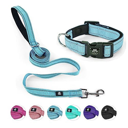 NESTROAD Dog Collar and Leash Set,Reflective Dog Collars with Quick Release Buckle,Adjustable Nylon Pet Collar for Small Medium Large Dogs(Small,Blue) - color: Blue, size: Small