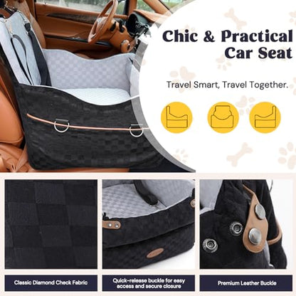 WOOCHPET Dog Car Seat for Small Pets Sturdy Puppy Booster Bed with Elevated Window View Washable Travel Carrier up to 35 Lbs - size: Medium