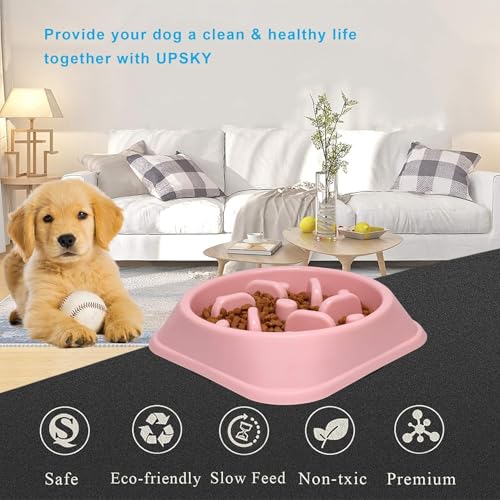 UPSKY Slow Feeder Small Dog Bowl - Anti-Slip Puzzle Bowl Feeder, Interactive Bloat Stop, Anti-Choking - color: pink