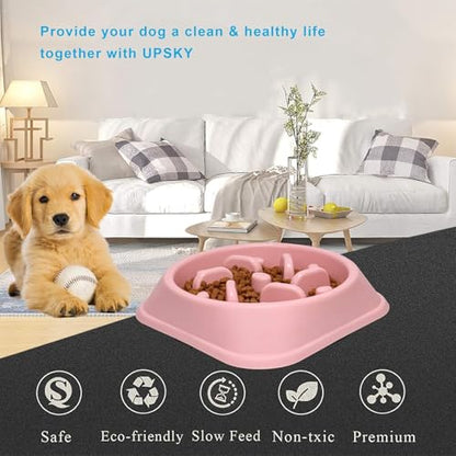 UPSKY Slow Feeder Small Dog Bowl - Anti-Slip Puzzle Bowl Feeder, Interactive Bloat Stop, Anti-Choking - color: pink