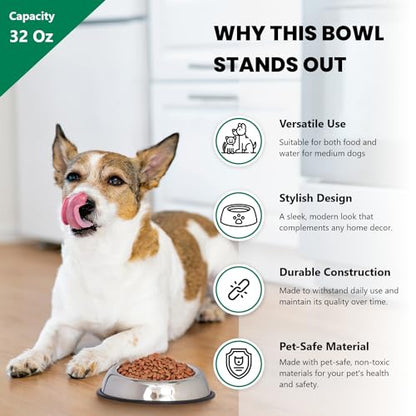 Iconic Pet 4 Cup/32 Oz Heavy Weight Non-Skid Stainless Steel High Back Pet Food/Water Bowls with Removable Anti Skid Rubber Ring - Dog/Cat Feeding Bowl in Unique Design, Dishwasher Safe - size: 4 Cup/32 oz.