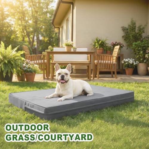 Vonabem Outdoor Waterproof Dog Bed Washable, Medium Crate Pad 30 inch, Wipeable Leather Puppy Bed with Removable Cover Reversible, Foam Durable Anti-Slip Pet Kennel Pads 29"x18" Grey - color: Grey, size: M(29x18x3)