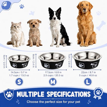 2-Pack Dog Bowls, Stainless Steel Pet Bowls, Thickened Rust-Proof Inner Bowl, Non-Slip Rubber Base, 2-in-1 Food & Water Bowl for Indoor Use (Black + Purple) (Black + Purple, M) - size: M