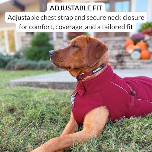 DJANGO Insulated Winter Dog Coat – Warm, Water-Repellent Puffer Jacket for Small Dogs, Dachshunds & Puppies – Adjustable, Reflective Cold-Weather Dog Coat with Harness Hole – Firelight Red, Small - color: Firelight Red, size: Small