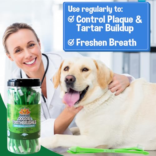 Bodhi Dog Dual-Headed Toothbrush for Dogs & Cats - Soft Bristles for Gentle Pet Dental Care - Puppy & Adult Teeth Cleaning - Easy-to-Use Design for Healthy Gums & Fresh Breath (50 Count) - size: 1 Count (Pack of 50)