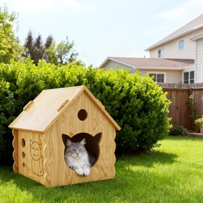 Cat House for Indoor Cats - Modern Wooden Covered Cat Cave Bed，Sturdy & Durable Cat Hideaway，Small Pet House and Habitats with Air Vents Warm Cat Cave, Weather-Resistant, DIY Paintable,Easy to install