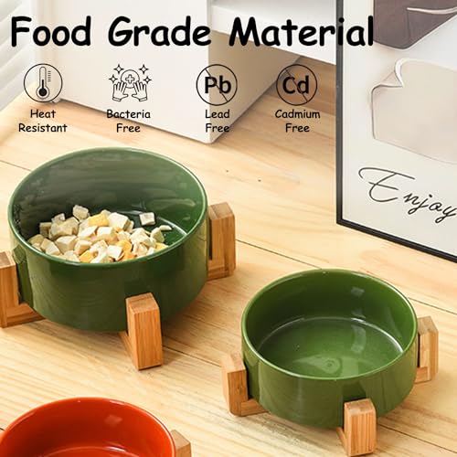 Petygooing Ceramic Cat Dog Bowl Set with Stand,Small Dog Bowls, Pet Food and Water Dish, Anti Slip Set of 2 Cat Bowls- Cute Modern Pet Food Bowl Small Size Dog (13.5OZ/5.1 in) Rust Green - color: Rust Green, size: Puppy/Small Size Dogs & Cat Bowls 400ML*2