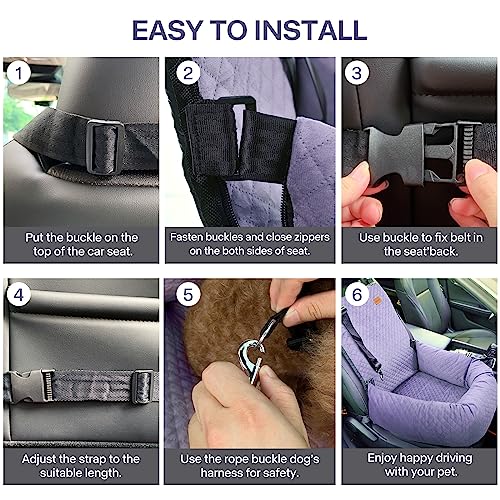 Dog Car Seat for Small Medium Dogs Pet Up to 40 lbs Purple | Detachable Washable, Soft Pet Booster Travel Bed for Front & Seat with Safety Leash Belt - color: Purple