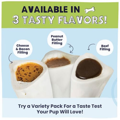 Pawstruck Large 5-6" Filled Dog Bones, Peanut Butter Flavor - Made in USA, Long Lasting Stuffed Femur for Aggressive Chewers, Dental Treat - Pack of 6, Packaging May Vary - size: 6 Pack