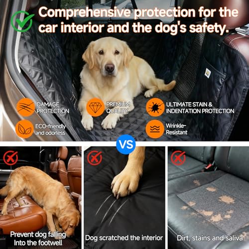 PETTALK Premium 2 Sided Design for Double Comfort Dog Car Cover for Back Seat, Waterproof Dog Hammock for Backseat Non-Slip Pet Protector, Anti Scratch Seat Cover Universal Fit for Cars SUVs Trucks