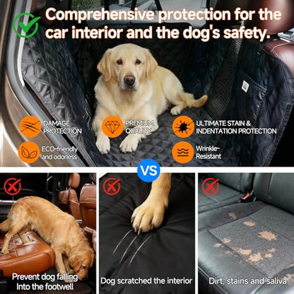 PETTALK Premium 2 Sided Design for Double Comfort Dog Car Cover for Back Seat, Waterproof Dog Hammock for Backseat Non-Slip Pet Protector, Anti Scratch Seat Cover Universal Fit for Cars SUVs Trucks