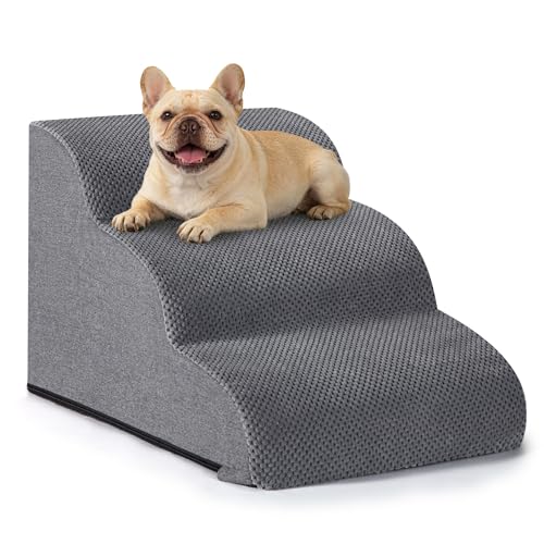 Aodisman Dog Ramp and Stairs for Small Dogs & Cats,3-Step Pet Stairs for Couch Sofa and Chair,Indoor Anti-Slip Dog Stairs for Old Cats and Puppy - color: Grey, size: 3-step