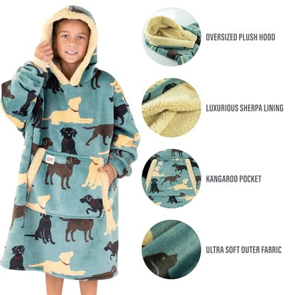 LazyOne Oversized Kid Blanket Hoodie, Oversized Hoodies for Girls and Boys, Wearable Blankets - color: Labs Kid Blanket Hoodie