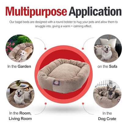 Majestic Pet 40 Inch Micro Velvet Calming Dog Bed Washable – Cozy Soft Round Dog Bed with Spine for Head Support - Fluffy Donut Dog Bed 40x29x9 (inch) – Round Pet Bed Large – Pearl - color: Pearl