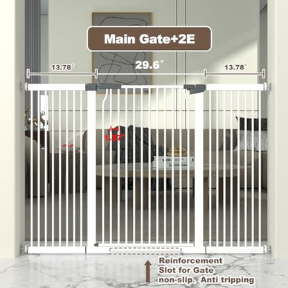 41" Extra Tall Cat Gate for Doorway, 54.5-60.2'' Metal Pet Baby Safe Gate, Extra Wide Pressure Mounted Child Door with Expansion Kit, No Drilling Baby Gate Indoor, No Climb Proof Gate, White - size: 54.5-60.2''W