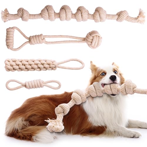 Dog Rope Toy, Rope Toys for Dogs Aggressive Chewers, for Large Dogs for Cleaning Teeth, Bite Resistant, 4 Pack - style: 4pcs