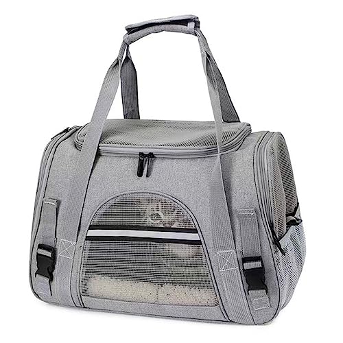 Foldable Soft-Sided Pet Carrier for Small Dogs & Cats – Lightweight Collapsible Travel Case with Breathable Mesh, Comfortable Handle & Secure Zippers (Grey) - color: Grey