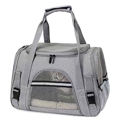 Foldable Soft-Sided Pet Carrier for Small Dogs & Cats – Lightweight Collapsible Travel Case with Breathable Mesh, Comfortable Handle & Secure Zippers (Grey) - color: Grey