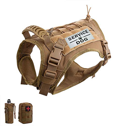 Tactical Dog Vest Training Outdoor Breathable Harness Military Pet Tactical Vest Detachable Pouches D Ring for Dog Leash - color: Khaki, size: Large (Pack of 1)
