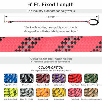 Homapet. Braided Rope Dog Leash 6 Ft with Comfortable Padded Handle Reflective Threads with Poop Bag Dispenser for Large Dogs (Pink/Black 1/2") - color: Pink/Black