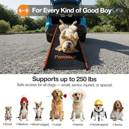 71"×20" Extra Wide Dog Ramp for Car, SUV & Truck – Folding Aluminum Pet Ramps for Large Dogs up to 250 lbs, Non-Slip Surface & Glow Edges, Foldable Portable Ramp for Side Door or Porch Steps