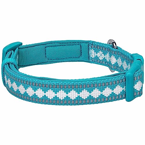 Blueberry Pet 3 Colors 3M Reflective Jacquard Neoprene Padded Adjustable Dog Collar, Peacock - color: Polyester Buckle- Peacock, size: Small