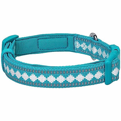 Blueberry Pet 3 Colors 3M Reflective Jacquard Neoprene Padded Adjustable Dog Collar, Peacock - color: Polyester Buckle- Peacock, size: Small