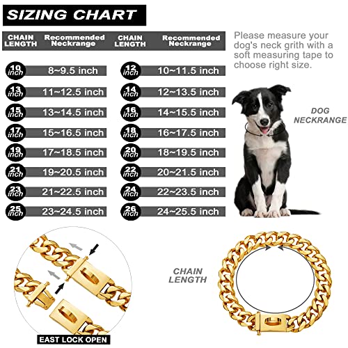 Gold Dog Chain Collar Walking Metal Chain Collar with Design Secure Buckle,18K Cuban Link Strong Heavy Duty Chew Proof for Large Dogs(19MM, 26") - size: 26 Inch (Pack of 1)