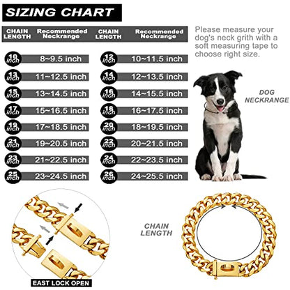 Gold Dog Chain Collar Walking Metal Chain Collar with Design Secure Buckle,18K Cuban Link Strong Heavy Duty Chew Proof for Large Dogs(19MM, 22") - size: 22 Inch (Pack of 1)