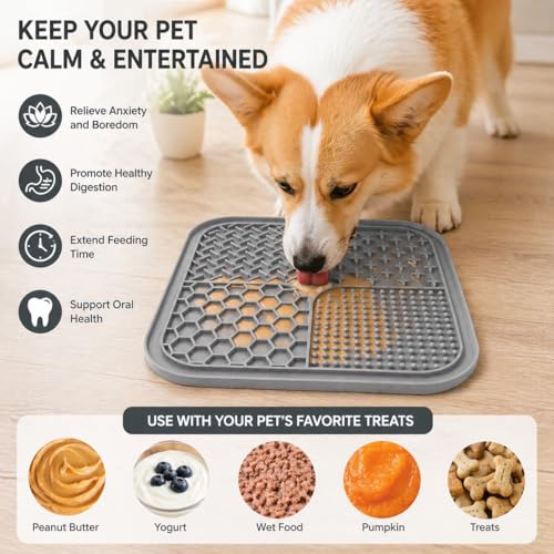 Dog Slow Feeder Pad with Suction Cups for Dogs & Cats, Silicone Feeding Mat for Bath Grooming, Anxiety Relief, Dishwasher Safe (4, Pastel Mix) - color: Pastel Mix