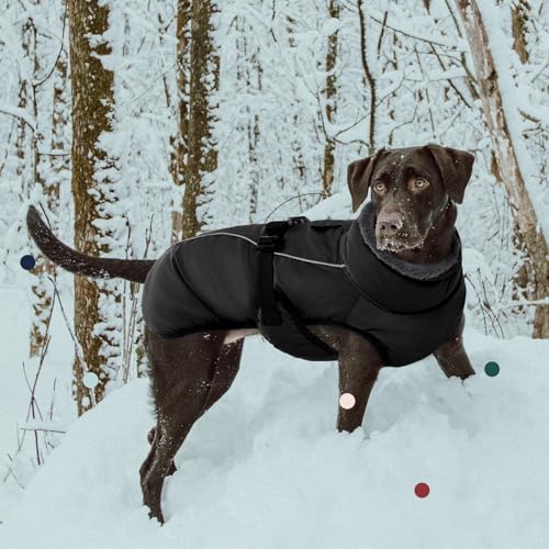 IECOii Extra Warm Coat - Adjustable Dog Jacket Winter Coat with Buckle & Fleece Turtleneck for Small to Extra Large Dogs - color: Black, size: Small(Chest:12.6-16.5 in)
